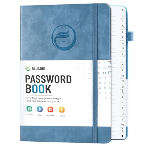 Password Book with Alphabetical Tabs, Hardcover Large Password Keeper, Password Notebook Organizer for Computer and Internet Address Website, Gifts for Home, Office, 7'x 10' - Blue