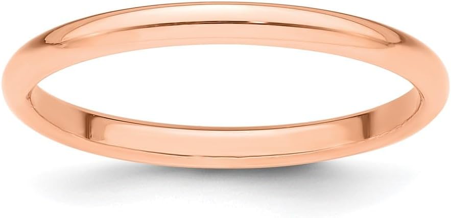 Diamond2Deal 14k Rose Gold 2mm Half-Round Wedding Band Ring Size 5 to 14