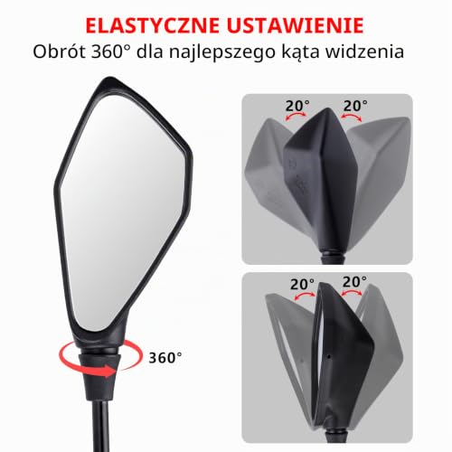 Cretassion E57 Homologowane lusterka wsteczne, 1 para lusterek motocyklowych bocznych obrót, lusterka motocyklowe M10 do skuterów ATV Moped Motocykle Rowery Roller