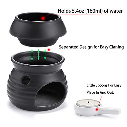 Juxyes Tealight Wax Warmer With Candle Spoon, Ceramic Candle Essential Oil Burner Tealight Fragrance Warmer Aromatherapy Diffuser For Home Bedroom Decor (Black) #TOP2
