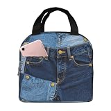 NBCCDVSH Insulated Lunch Bag Denim Print Lunch Box for Women Men Reusable Leakproof Lunch Cooler Tote Bag for Picnic Work