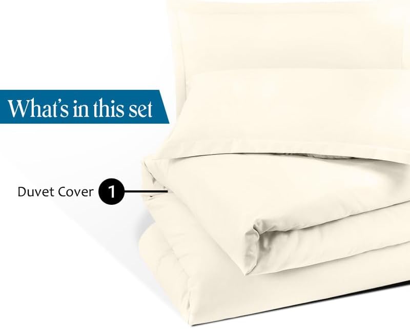 1-Piece King Size Duvet Cover Only, 90" x 102", 100% Egyptian Cotton, 600 Thread Count, Ivory Solid, Zipper Closure, Lightweight Cooling Duvet Cover, Soft Breathable Bedding