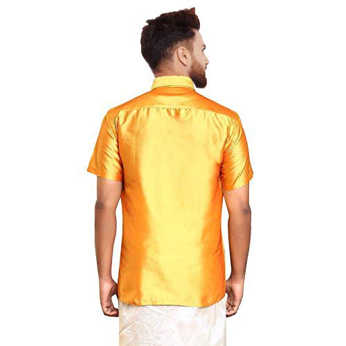 Image of SJS-Men's Half Sleeve Solid Art Silk Shirt