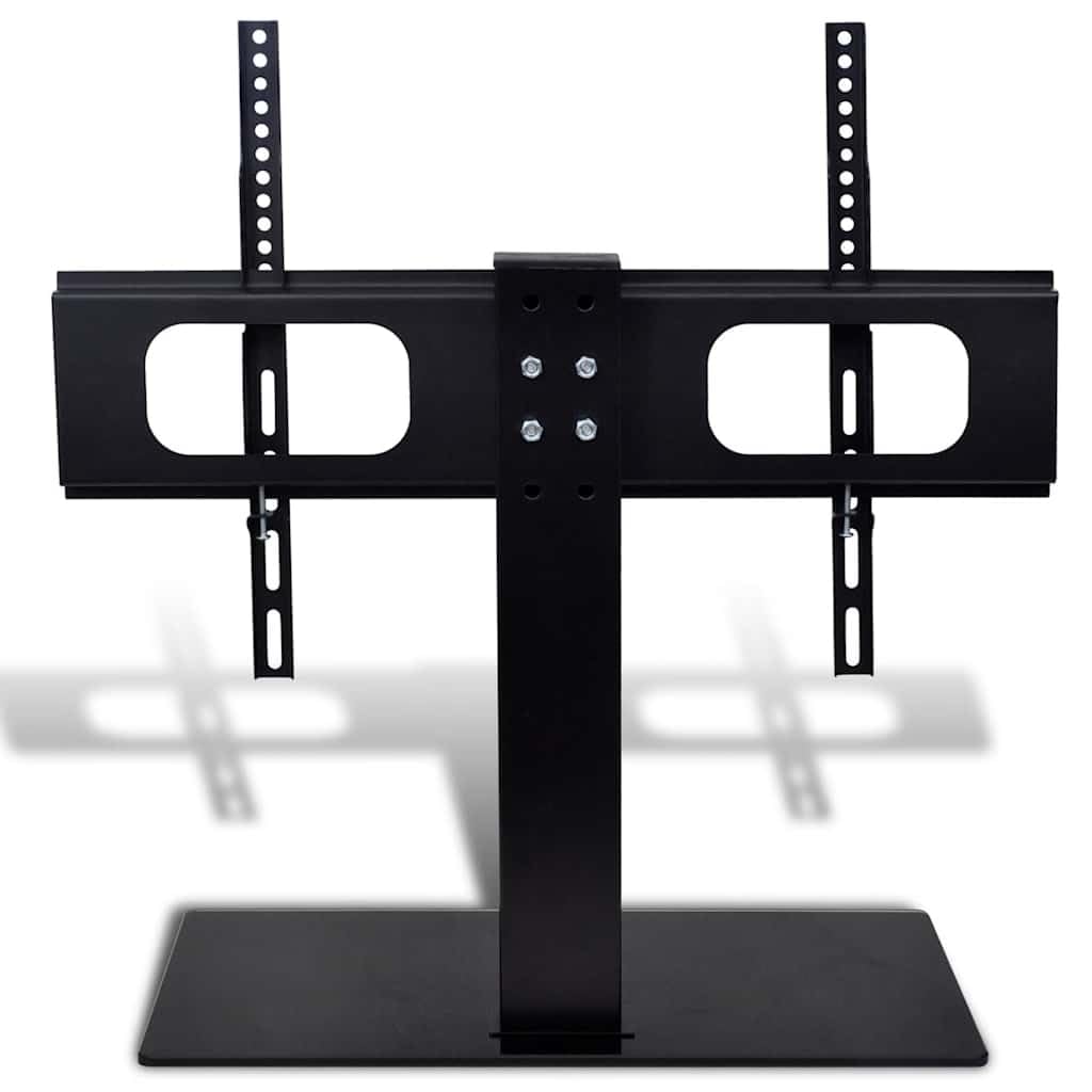 Supporto TV regolabile in altezza per schermi da 37-55 pollici, in acciaio verniciato a polvere, max VESA 600 x 400 mm, 40 kg, con base in vetro, salvaspazio, per soggiorno e ufficio