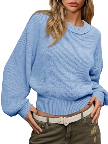 Image of Saodimallsu Womens Batwing Long Sleeve Sweaters Casual Crewneck Loose Chunky Knit Fall Pullover Tops