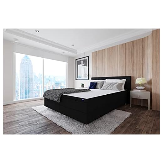 Best for Home Boxfjädersäng stoppad säng Sawana med Bonellfjäderkärna madrass och bäddmadrass sovrum (svart, 180 x 200 cm)