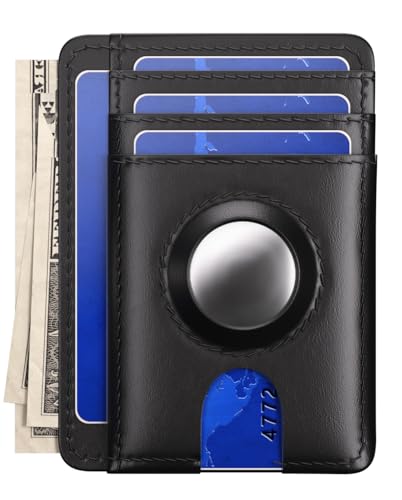 Slim Front Pocket Wallet with AirTag Holder - Minimalist Premium Genuine Leather RFID Blocking Cash and Card Wallet for Men, Compatible with AirTag,wallet. EN-K (Black)2
