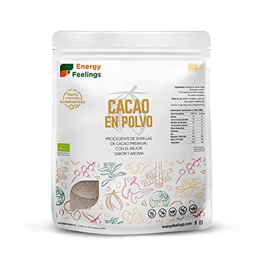 Energy Feelings Cacao Puro En Polvo Ecológico | Cacao Sin Azúcar | Cacao Orgánico Natural | Vegano | Sin Gluten | Sin Lactosa, 1000 Gramo