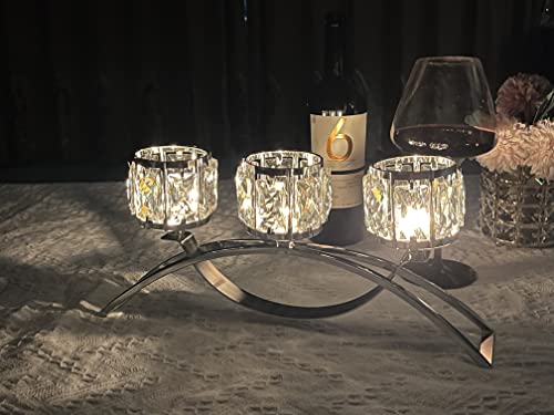 3 Arms Crystal Bowl Tealight Candelabra Votive Candle Stand, Wedding centerpieces for Tables Crystal Candlestick,Centerpiece Table Decorations (Silver) - Image 5