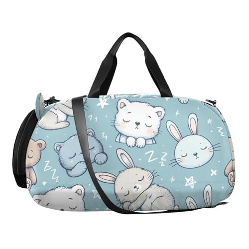 Cute Animals Kids Overnight Duffle Bag,Gymnastics Sports Dance Bag with Shoe Compartment & Wet Pocket, Travel Weekender Tote for Boys & Girls2