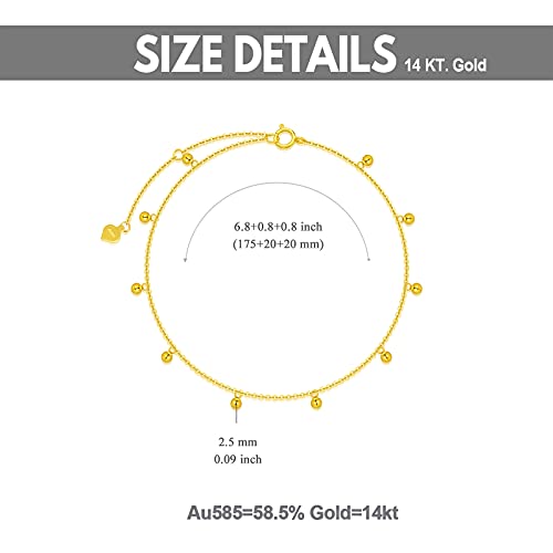 Solid 14K, 18K Gold Bracelets for Women, Real Gold Bead Thin Chain Bracelet4