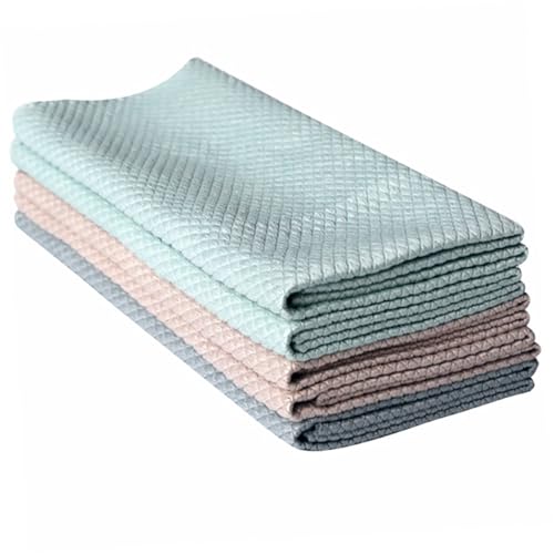 HEATSHAKING 5個 魚鱗パターンキッチンクロス 高吸水速乾 食器拭き用多機能クリーニングタオル 家用窓 車用ガラス清掃対応 ラン ランダムカラー