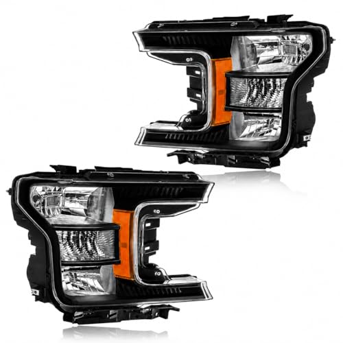 DimFlux Headlight Assembly for 2018-2020 Ford F150 Driver Left & Passenger Right Side Replacement Pair of Driver Left & Passenger Right Side Black Housing Amber Reflector