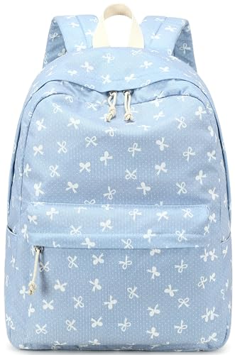 LEDAOU Mochila escolar para adolescentes e meninas, mochila leve para escola primária, ensino médio, bolsa para laptop, mochila de viagem, Estampa de laço azul, Large, Mochila
