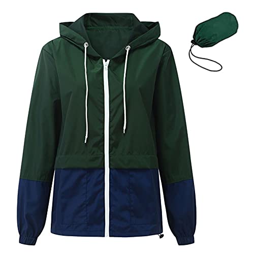 Veste de pluie pour femme imperméable légère coupe-vent avec capuche vert M