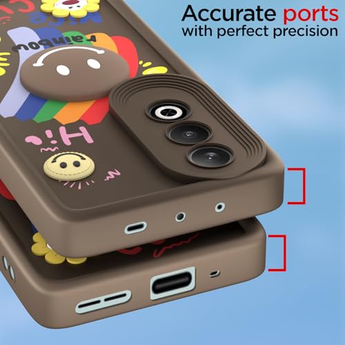 Image of Pikkme Back Cover for OnePlus Nord CE 4 5G | Soft Silicone| Cute Rainbow Smile & 3D Cartoon Flower Design | Shockproof Raised Camera Protection Bumper Case (Brown)