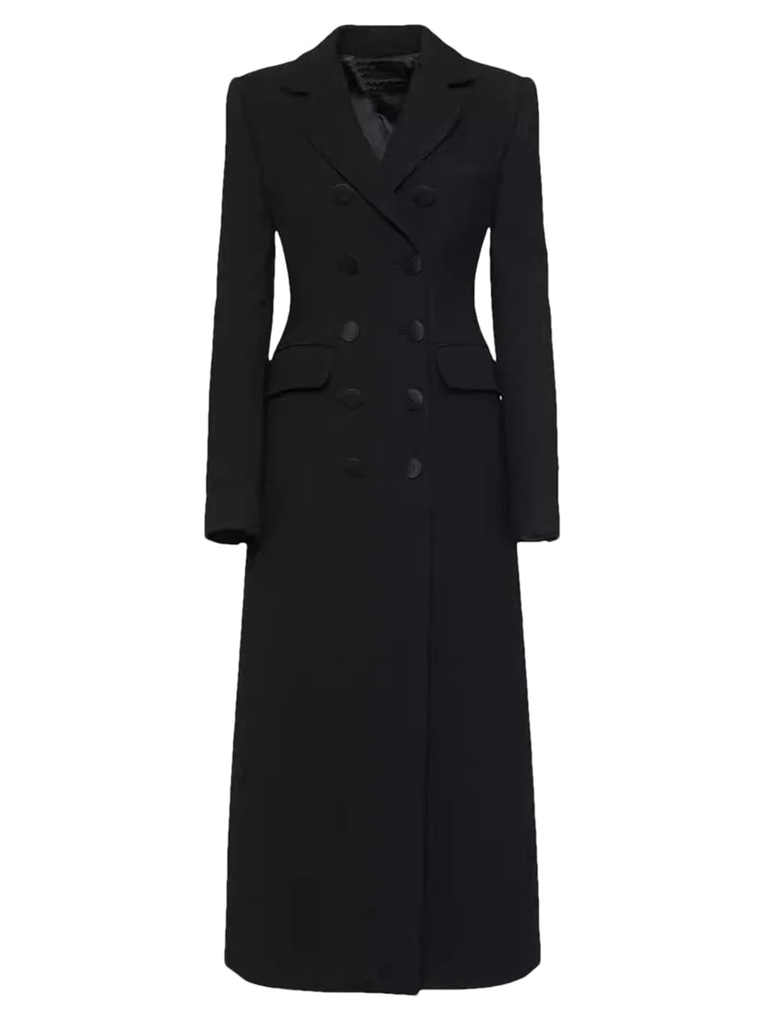 Women Long Blazer Notched Collar Long Sleeves Double Breasted Slim High Waist Suit Jackets