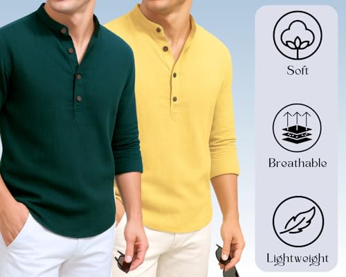 Image of DEELMO Combo of Men's Cotton Blend Solid Regular Fit Full Sleeve Short Kurta | Men's Trendy Short Kurta Pack of 2