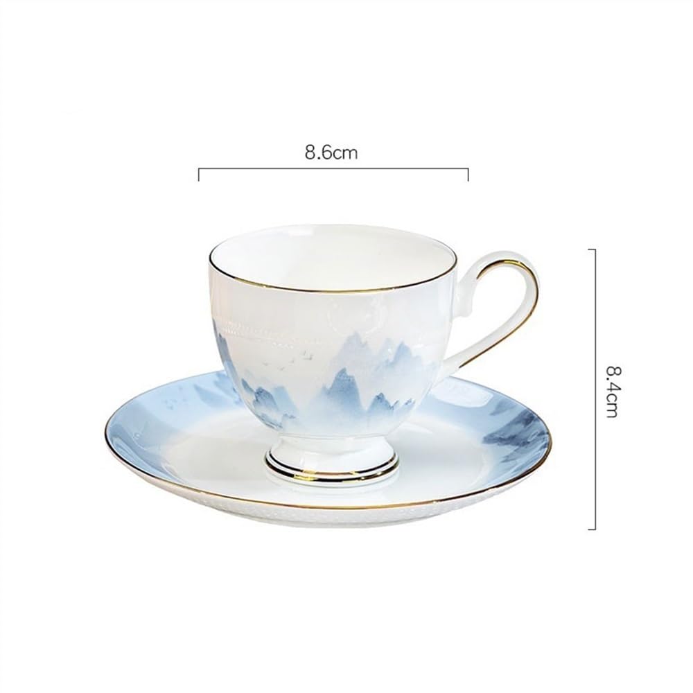 Hochwertiges Kaffeetassen- und Untertassen-Set, handgezeichneter Goldrand, hochwertiges Knochenporzellan, Teetassen, chinesische Tuschemalerei, Teeset, Kaffeetasse