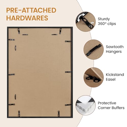 Image of 18x26 Picture Frame Oak Wood,18 inchx26 inchBlack Color Wooden Frames with Tempered Glass,26x18 inch Wall Gallery Poster Frame with No Mat,18 by 26 Frames Horizontal and Vertical for Wall Mounting