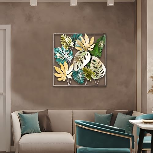 Image of Iron Big Handcrafted Multicolor Rectangular Metal Abstract Wall Art Decorative Wall Frame Sculpture for Living Room Bedroom Drawing Room Home Decor