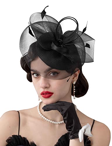 Holdoor Feather Fascinator Hat For Women - Adjustable Pillbox Headpiece For Tea Party, Kentucky Derby, Weddings & Events