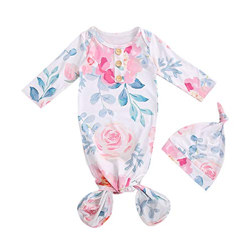Image of Infant Newborn Baby Girls Floral Sleep Gown Headband Sleepwear Romper Sleeping Bags Outfits