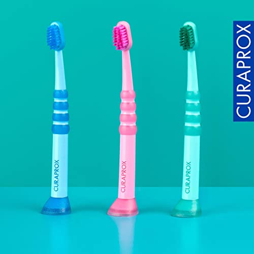 Curaprox Babyzahnbürste - Für Kleinkinder und Kleinkinder/Ultraweiche Curen®-Borsten für sanfte Reinigung/Grün-Grün | Einzelpackung/Hergestellt in der Schweiz