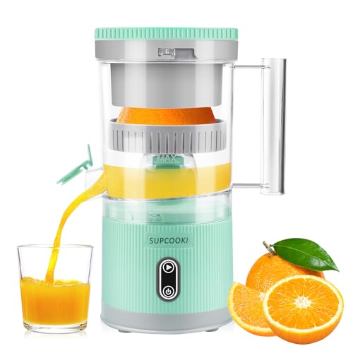 Exprimidor eléctrico de cítricos, máquina exprimidora recargable con cable USB y cepillo de limpieza, exprimidor de pomelo y limón, exprimidor portátil fácil de limpiar (verde menta)