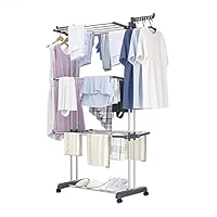 Trintion Clothes Drying Rack 3 Tier Adjustable Rolling Laundry Hanger with Foldable Wings Large Stainless Steel Garment Dryer with Casters for Outdoor Indoor\u2026