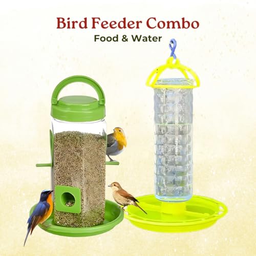 Image of FORREVER 2-in-1 Wild Bird Feeder & Waterer Combo - Hanging Green Feeder with Integrated Water Tray - Outdoor Bird Feeding Station for - Large Capacity & Easy to Clean (Combo)