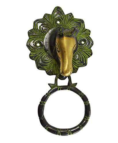 Aleta de puerta de latón con forma de pequeño caballo verde vintage 2
