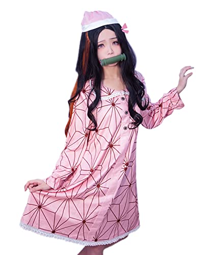 [milky time] ウィッグ付き 鬼滅の刃 ねずこ コスプレ 竈門禰豆子 パジャマ ハロウィン 鬼滅 衣装 コスチューム