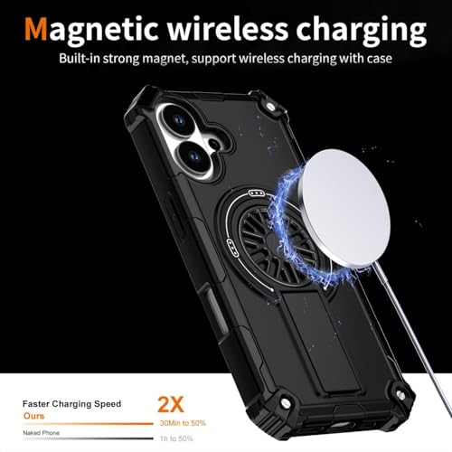 Image of Hupshy iPhone 16 Back Cover with Camera Protection Rings, Kickstand-Matte /Anti, Non-Slip, Camera Glass Protection,Transparent Shockproof Cover for iPhone 16 (Black 4)