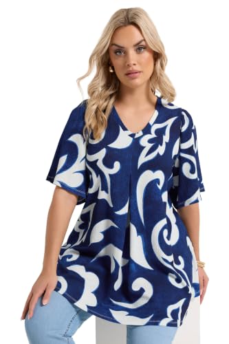 Image of Yours Curve Blue Abstract Textured Pleat Front Top - Women's - Plus Size Curve