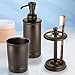 mDesign Metal Bathroom Vanity Countertop Accessory Set - Includes Refillable Soap Dispenser, Divided Toothbrush Stand, Tumbler Rinsing Cup, Soap Dish - 4 Pieces - Bronze