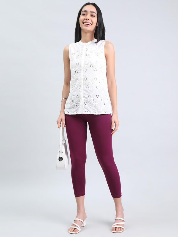 Image of GO COLORS Soft Cotton Stretch Cropped Leggings for Women | Breathable, Mid Rise