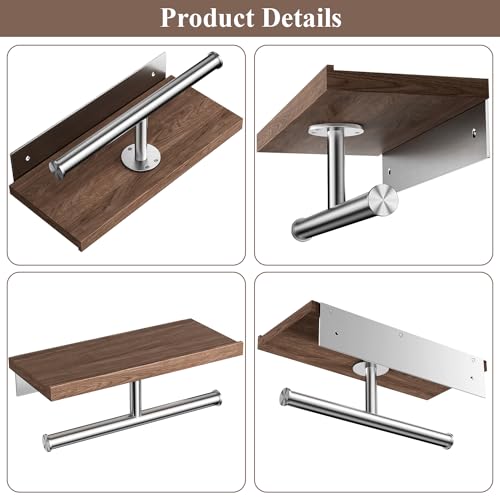 Image of Tindbea Rustic Double Toilet Paper Holder with Walnut Wood Shelf, Farmhouse Toilet Paper Holder Brushed Nickel Stainless Steel Bathroom Tissue Roll Holder