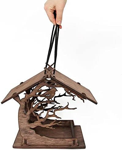 GMZS Alimentador de pájaros de Madera, Colgante Pájaro Contenedor de Comida Atractivo Pájaro de Madera Jardín Regalos Patio, Balcón Alimentador de Aves