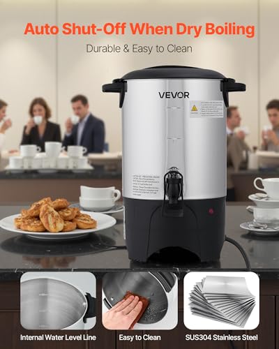Image of VEVOR Commercial Coffee Urn, 30 Cup 4.5 L Hot Beverage Dispenser with Dripless Faucet, Quick-Brewing Commercial Coffee Maker with Stainless Steel Liner, for Catering, Business, Church & Restaurant