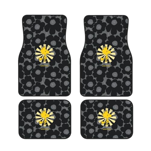 スヌーピー ウッドストック 花柄 【4点セット】車 フロアマット カーマット カーペット フルセット 滑り止め 軽/普通車/Suv/バン/トラック 防水 ズレ防止加工 丸洗いok 汚れ防止 キャラクター かわいい