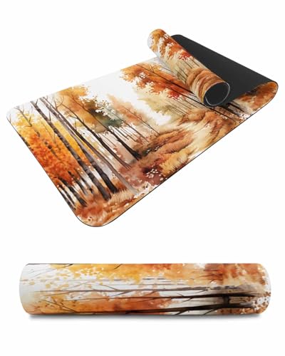 Debedcor Heat Proof Table Pads Waterproof Decorative, Fall Botanical Non-Slip Table Countertop Protector, Autumn Forest Maple Leaves Insulation Mat for Dining Room, 48 x 12 Inches