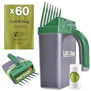 Neater Pets Lift N Bag Trap Door Dog Pooper Scooper with Bag Attachment for Small to Large Breeds 60 Refill Bags Heavy Duty Dog Poop Scooper for Yard Walks One Handed Operation Direct to Bag