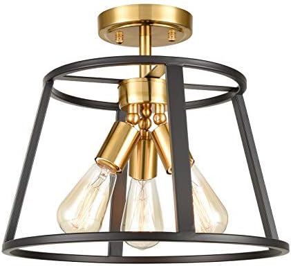 HYDELITE Farmhouse Semi Flush Mount Ceiling Light Modern Brass and Black Ceiling Light Fixture 3-Light