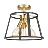 HYDELITE Farmhouse Semi Flush Mount Ceiling Light Modern Brass and Black Ceiling Light Fixture 3-Lig