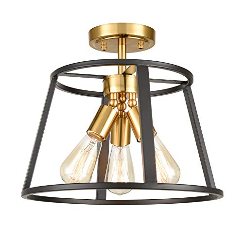 Hydelite Farmhouse Semi Flush Mount Ceiling Light Modern Brass And Black Ceiling Light Fixture 3-Light #TOP2