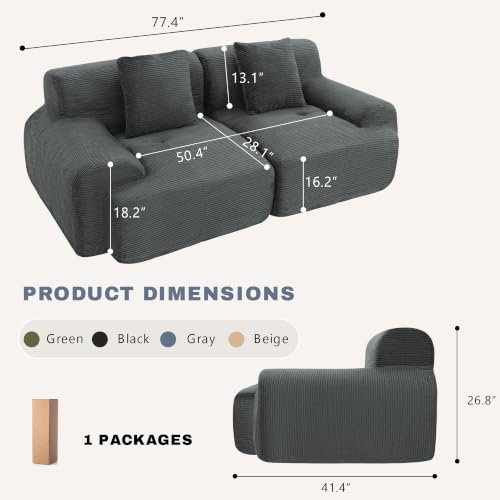 Image of Loveseat Modular Sectional Sofa, Modern 2 Seat Couch with Deep Seat