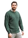 Aran Crafts Irish Soft Cable Knitted Wool Crew Neck Sweater (C1347 XL MOSS)