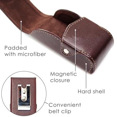 Image of Orsus Folding Glasses Hard Case with Belt Clip 3.4x1.4 In, Waist EDC Case for Folding Sunglasses Reading Glasses Black Brown