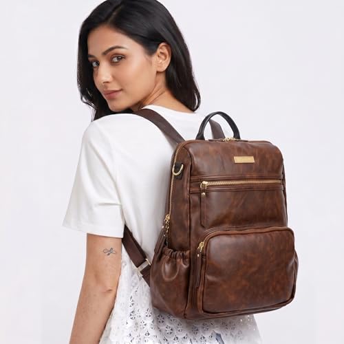 Image of VISMIINTREND Backpack for Woman /Teens Girl, Leather, Stylish, Handbag, Purse,Ladies,Office,Travel,College,Daily-Use,14-inch Laptop Bag, Elegant, Gifts for Women /Girls, Birthday Gift for Wife /Sister